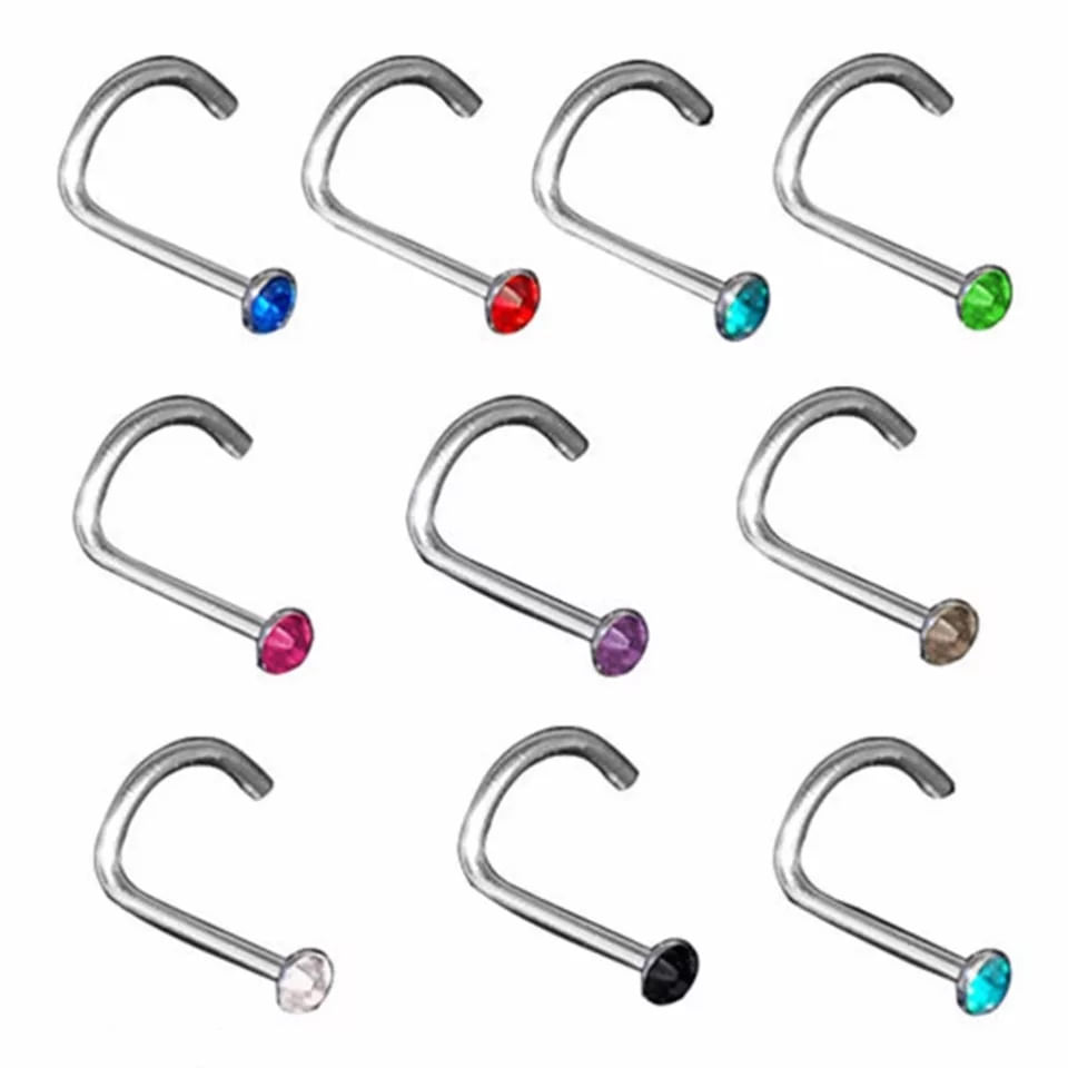 Set x 2 Piercing para nariz nostril ganchito con strass colores al azar