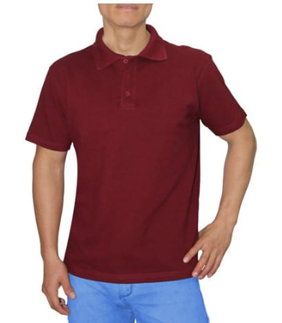 Polo Cuello Camisero Manga Corta Guinda