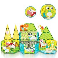 Juego de Bloques de Construcción Magnéticos Granja  de 52 piezas (incluye 8 figuras de animales) - J