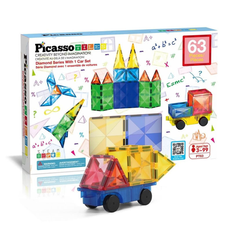 Set de Bloques de Construcción Magnéticos de 63 piezas (incluye kit para armar un vehículo) - Juego