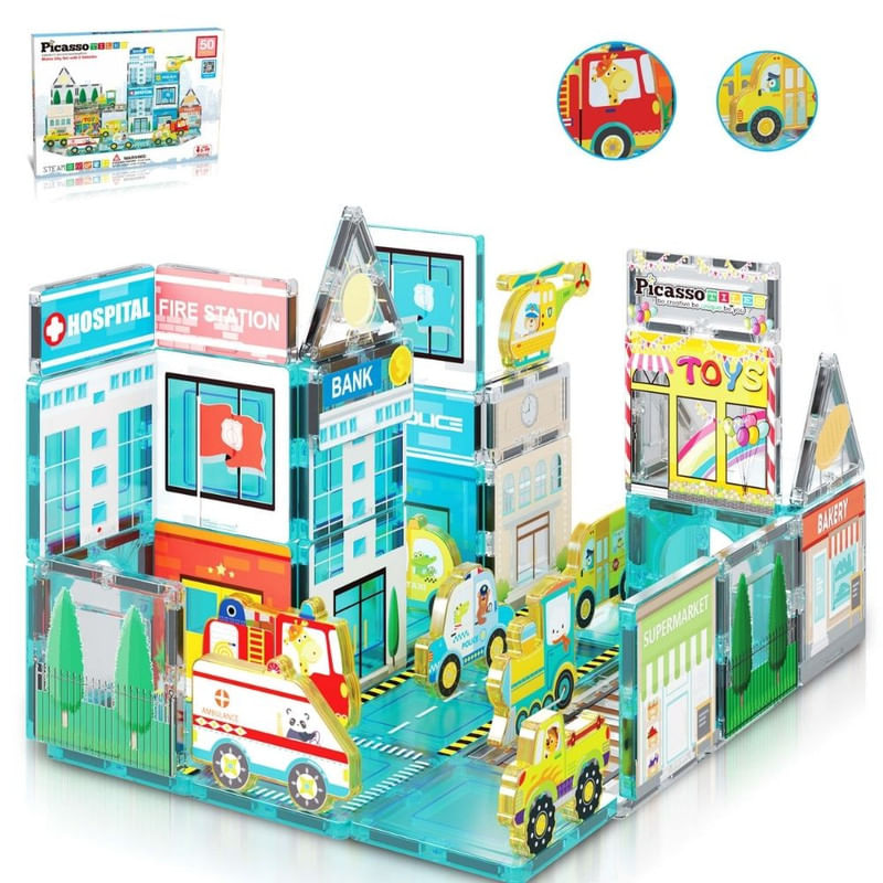 Bloques Magnéticos construye una ciudad Metro City de 50 piezas - Juego STEM Educativo para Niños,