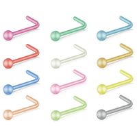 Set x 2 Piercings acrílico para nariz en forma de gancho con puntito nostril colores al azar