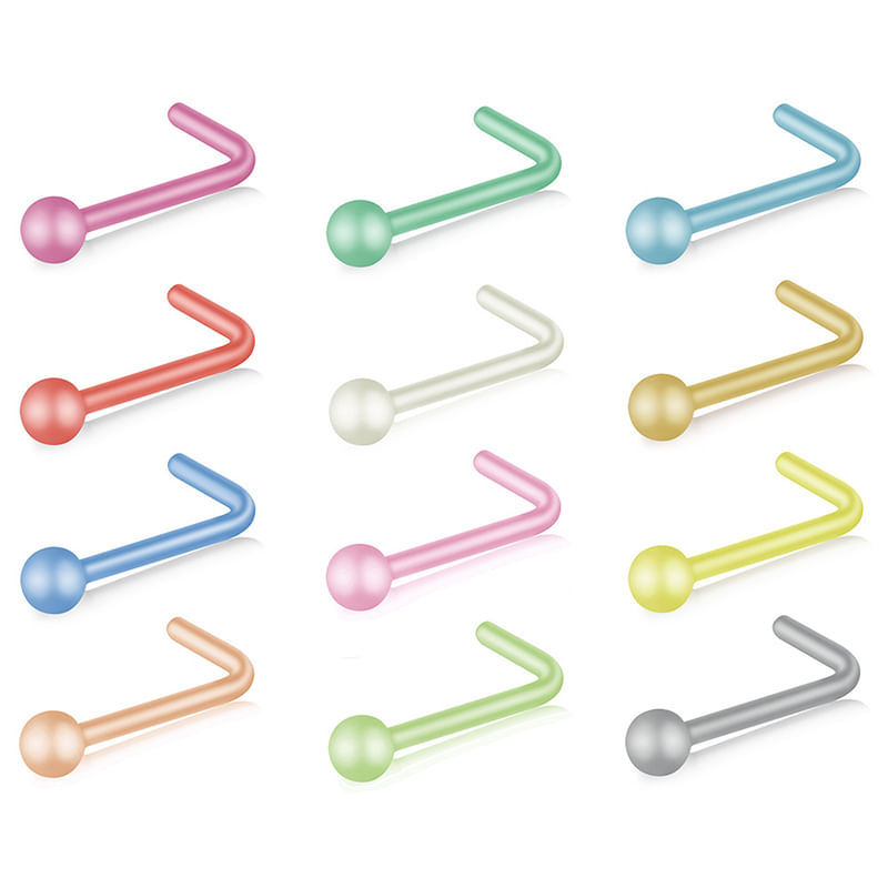 Set x 2 Piercings acrílico para nariz en forma de gancho con puntito nostril colores al azar