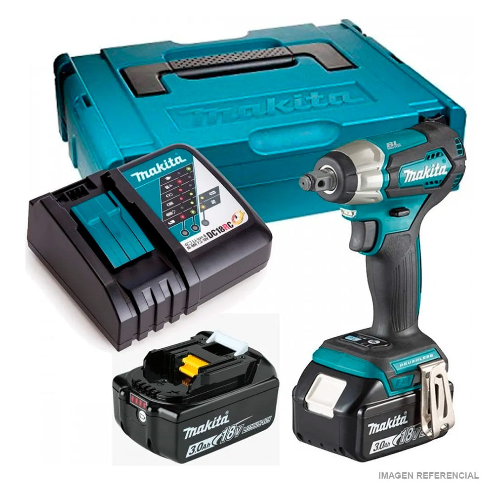 Llave de Impacto Inalámbrico Makita BL XPT 18V 1/2"" 210 Nm DTW181RFJ 2Baterías x 3.0 Ah + Cargador