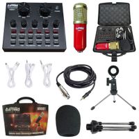 Kit tarjeta de sonido V8 microfono condensador mini tripode maletin