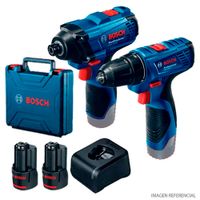 Taladro Percutor GSB 120 + Llave Impacto GDR 120 Bosch 12V + 2Baterías x 2.0 Ah + Cargador + Maletín
