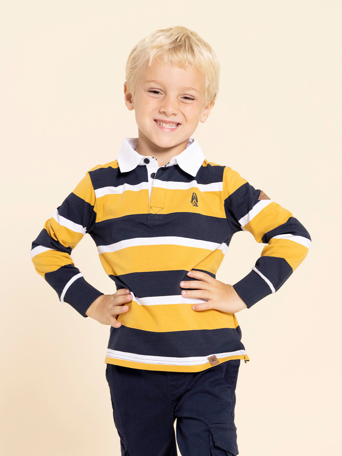 Polo Manga Larga Para Niño Algodón Reciclado Oscar Amarillo Hush Puppies Kids