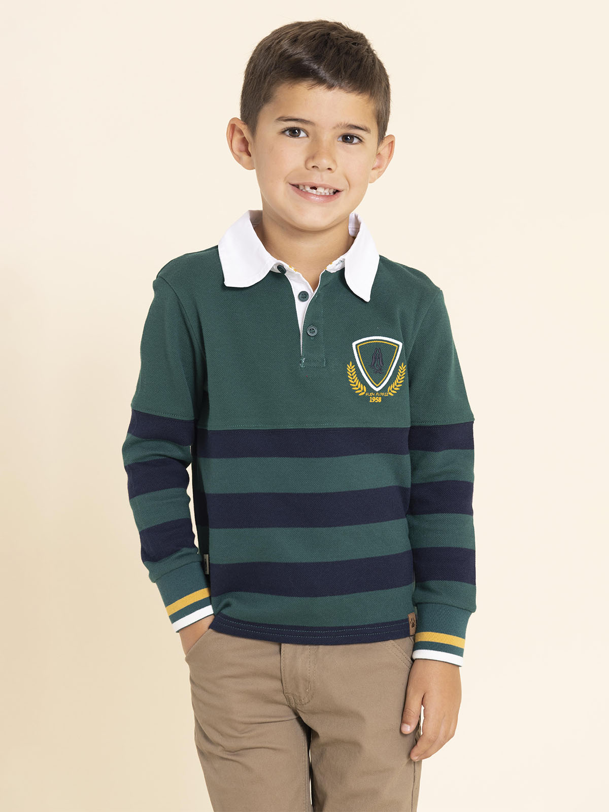 Polo Manga Larga Para Niño Algodón Chester Verde Hush Puppies Kids