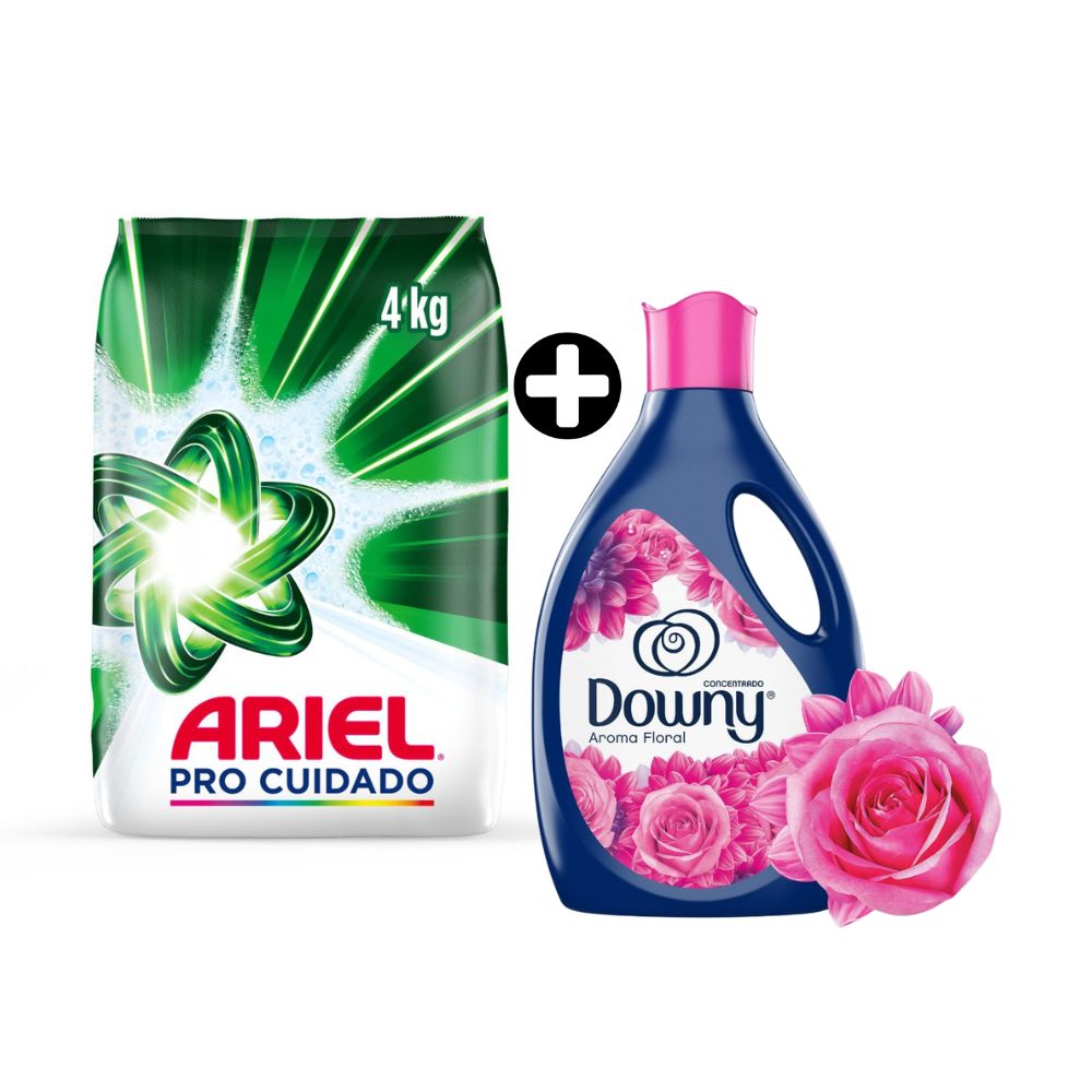 COMBO Detergente en Polvo Ariel Pro Cuidado 4kg + Suavizante Downy Floral 2.8 litros