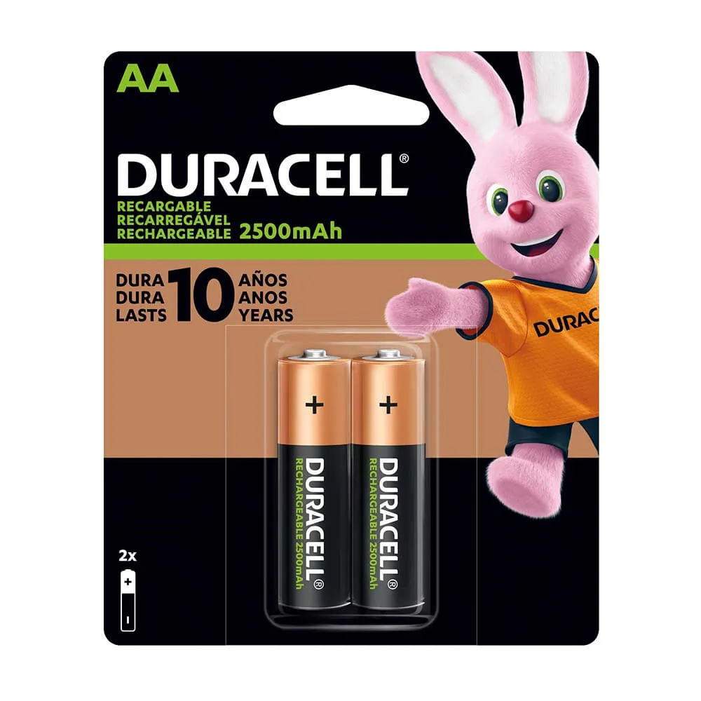 Pilas AA recargables DURACELL 2500mAh Blister x 2 Unidades baterias