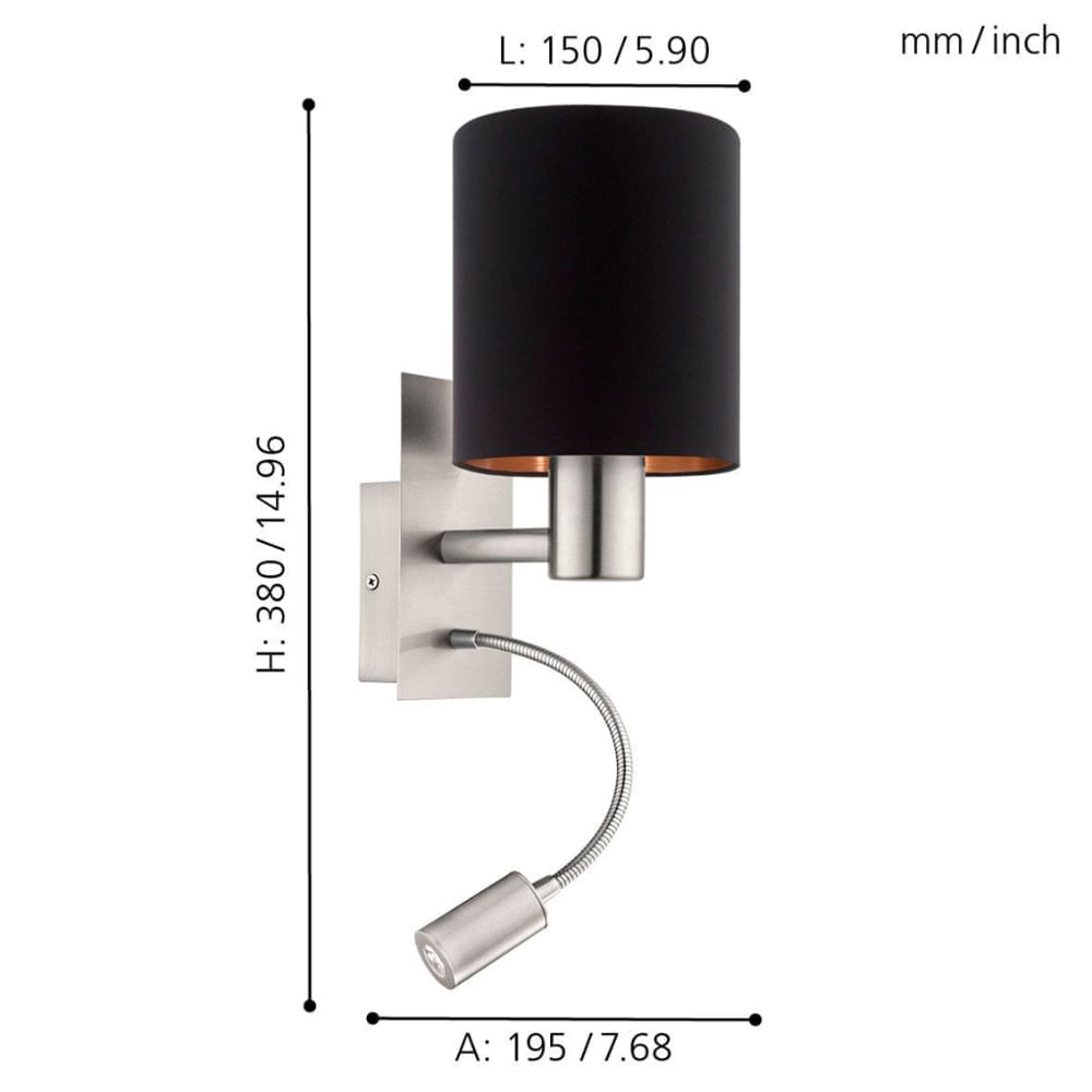Aplique Eglo Pasteri 1X40W Negro