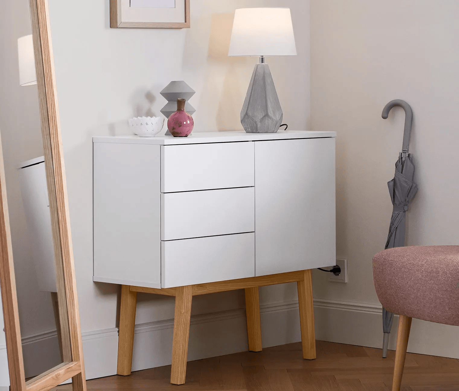 Cómoda multiusos 3 cajones 1 puerta Portman color Blanco TU MESITA