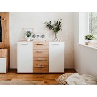 Cómoda Clásica Luisa 4 cajones 2 puertas TU MESITA color Blanco/Duna