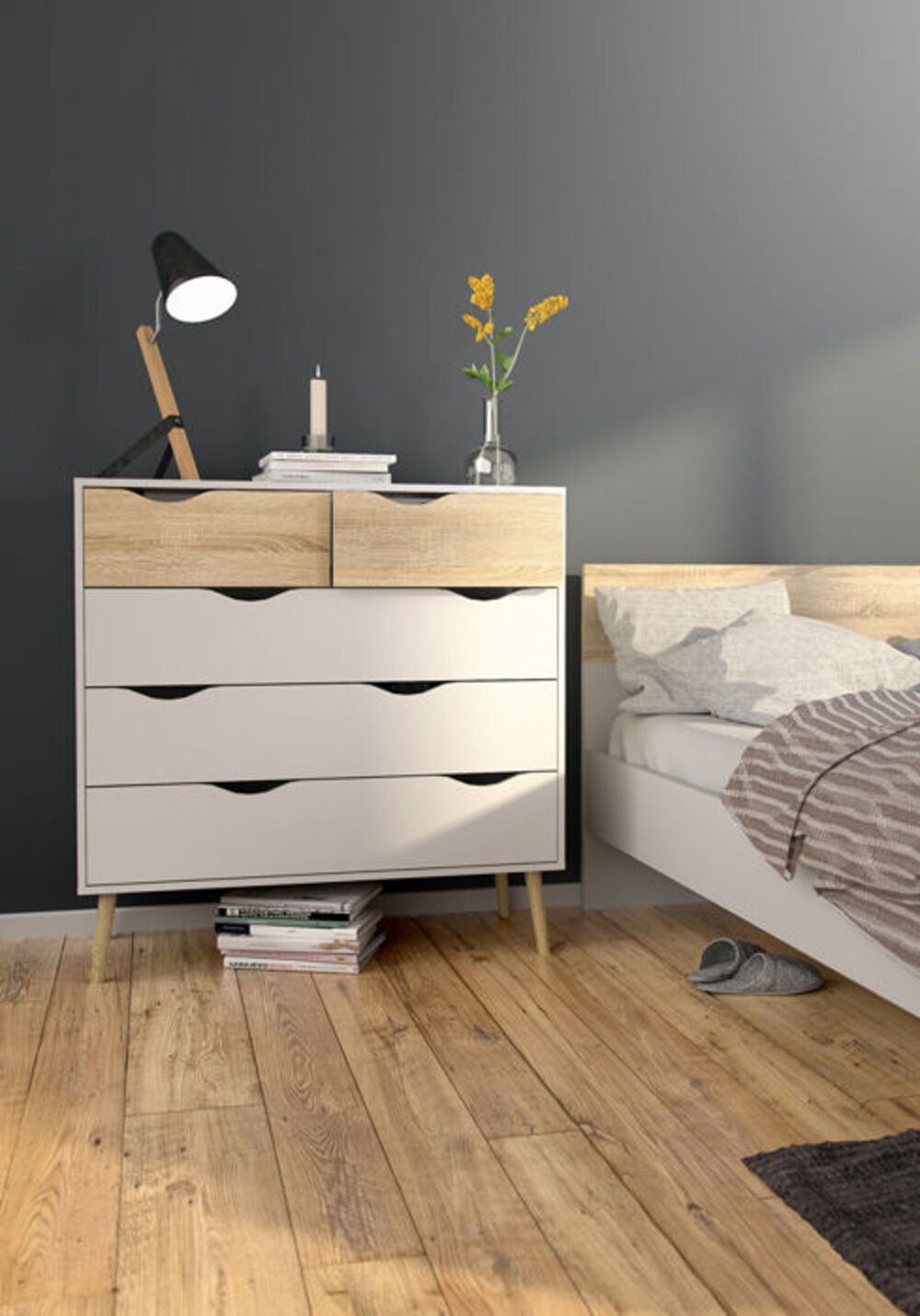 Cómoda Clásica Matilde 5 cajones color Blanco/Duna TU MESITA