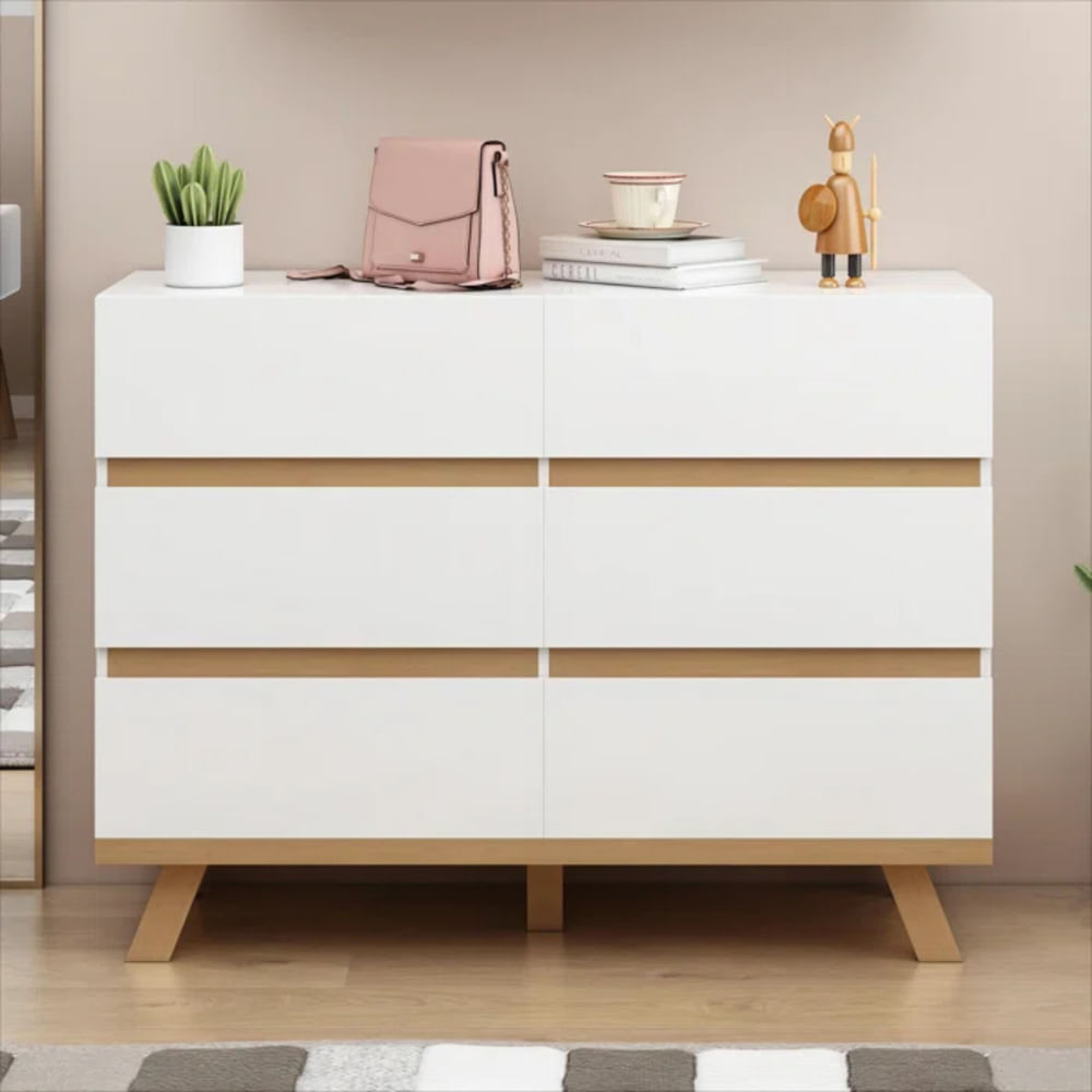 Cómoda Contemporánea Luisa color Blanco/Haya 6 cajones TU MESITA