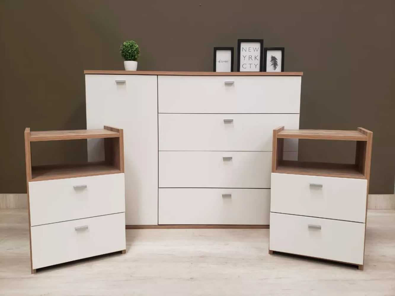 Cómoda Clásica 4 cajones 1 puerta Dakar color Blanco/Haya TU MESITA
