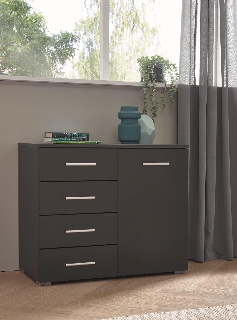 Cómoda Clásica 4 cajones 1 puerta Morriset color Negro TU MESITA