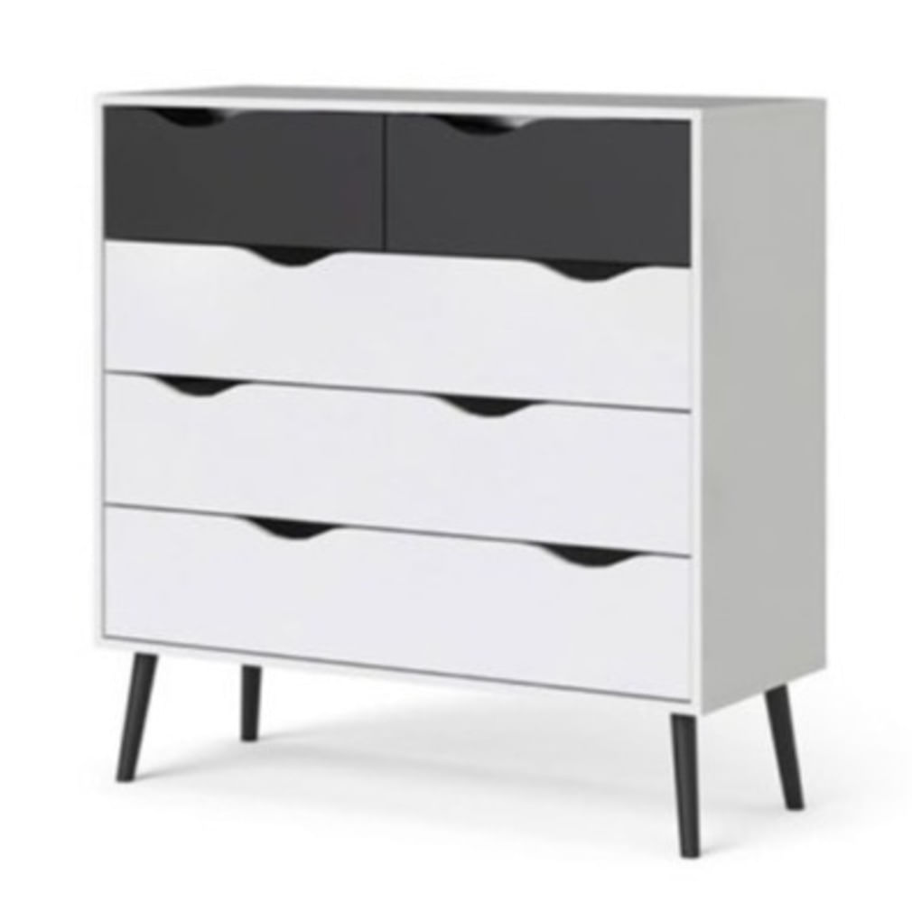 Cómoda Clásica Matilde 5 cajones color Blanco/Negro TU MESITA