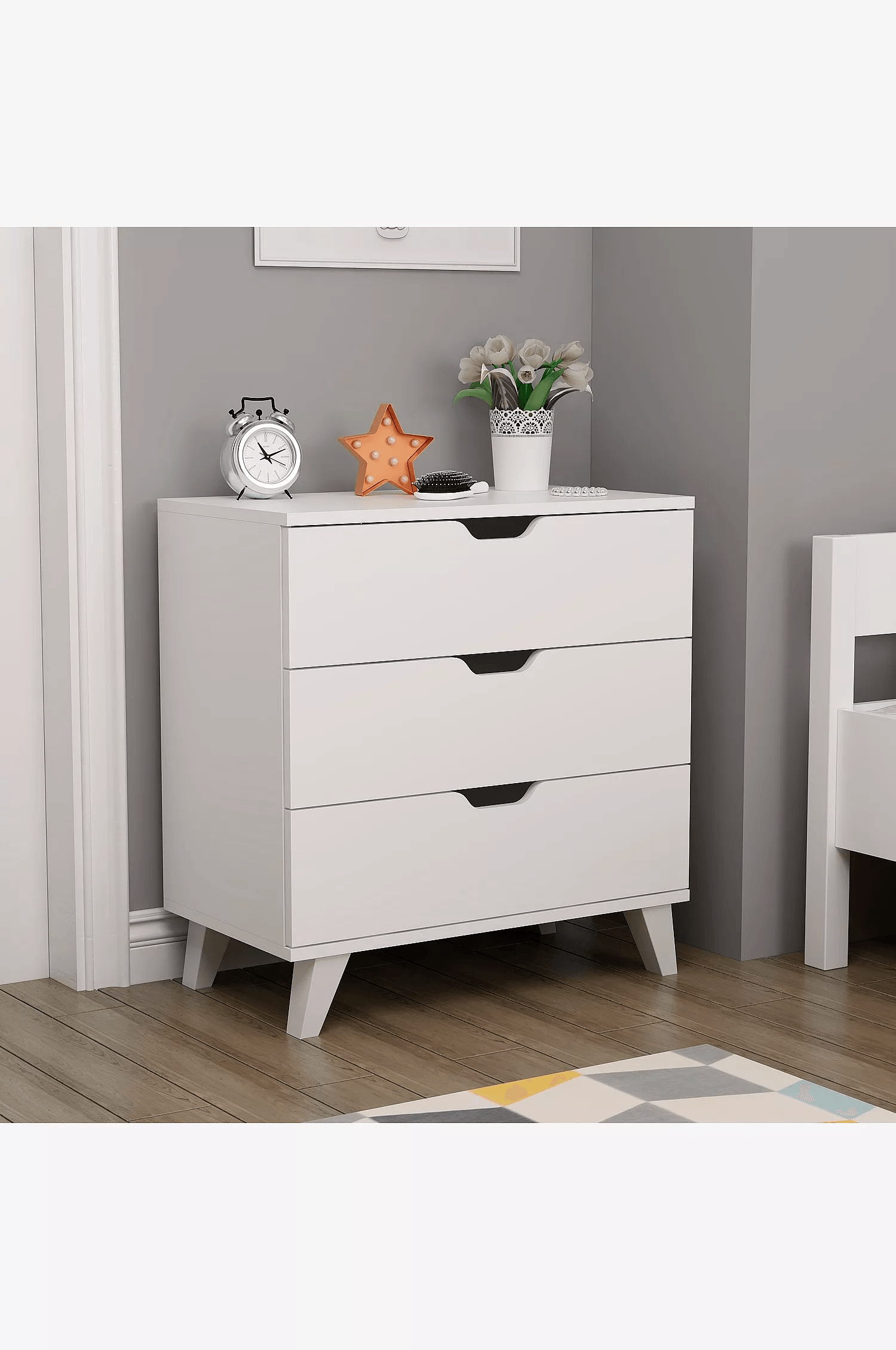 Velador clásico multiusos 3 cajones Dorotea color Blanco TU MESITA