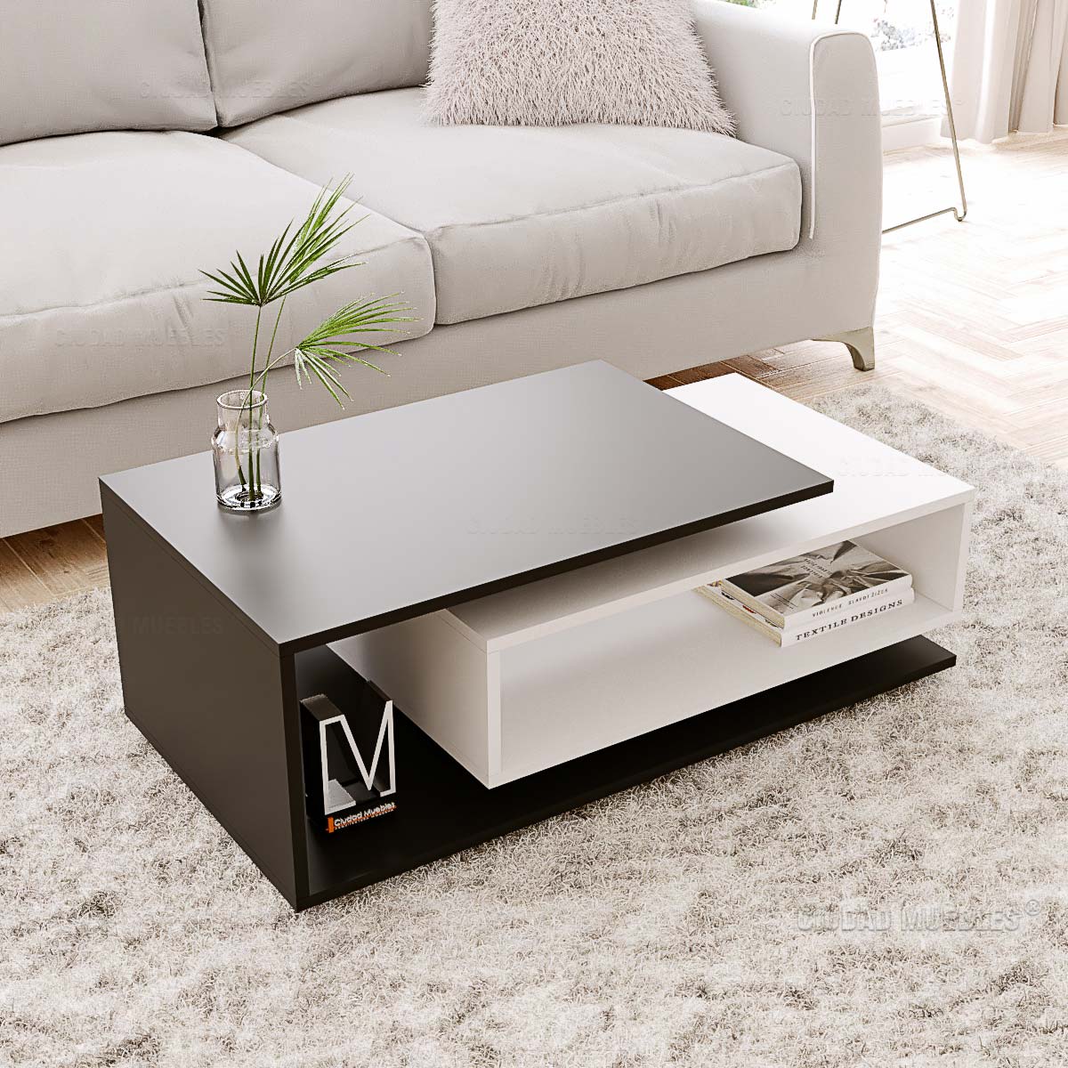 Mesa de Centro Apolonia Melamine Negro y Blanco