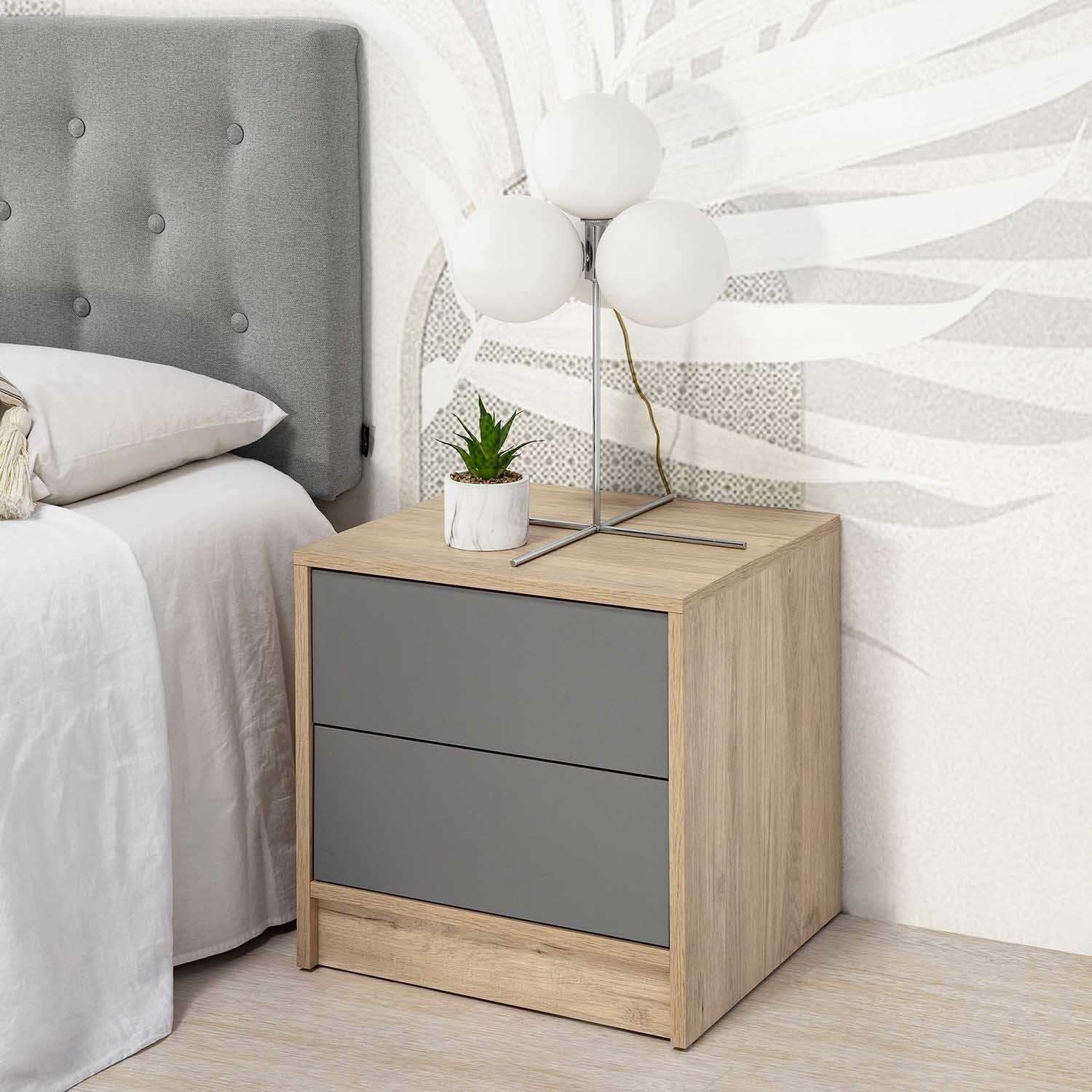 Velador Moderno Antuanett 2 Cajones Gris