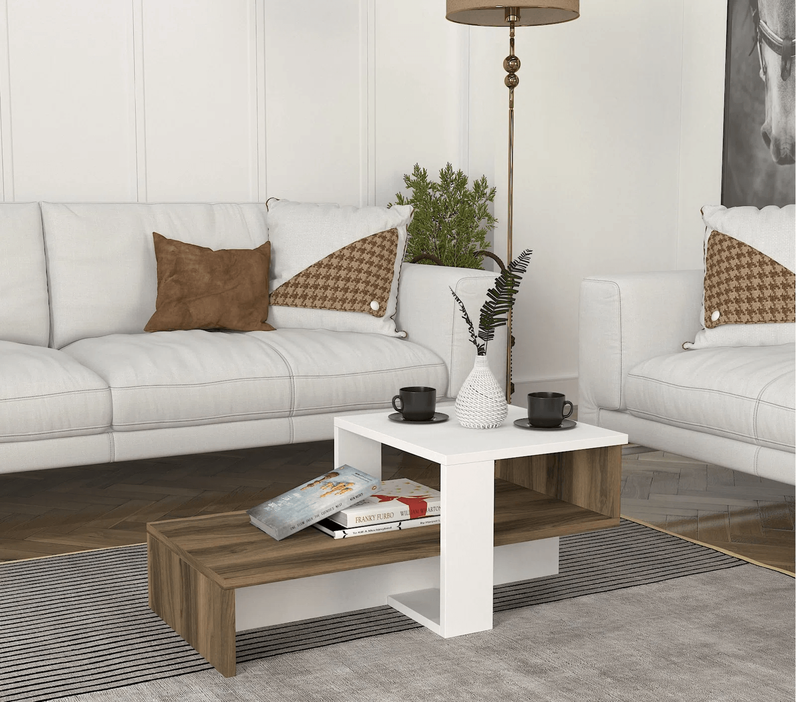 Mesa de Centro Moderna Fabiana color Blanco/Marrón TU MESITA