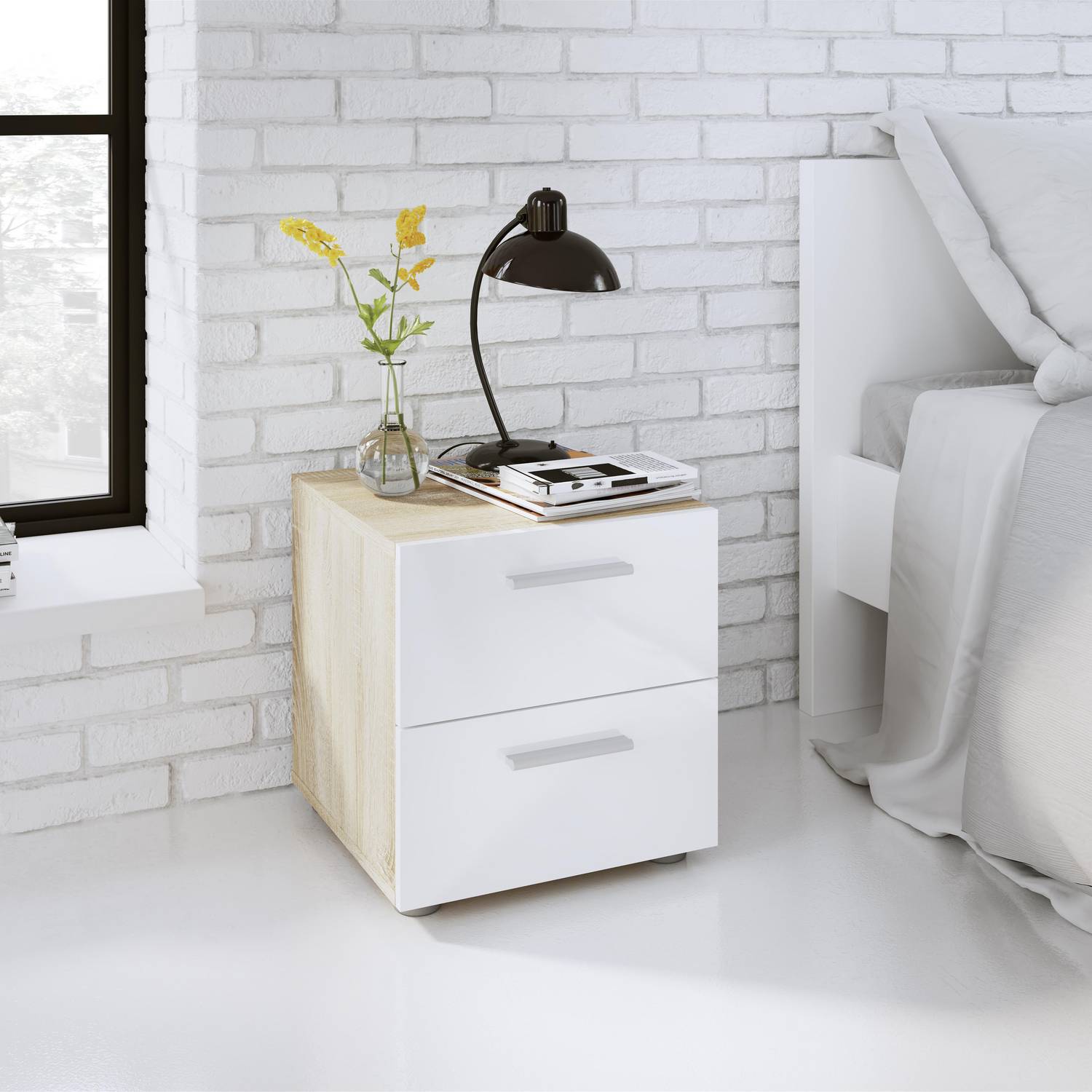Velador Moderno Sebarts 2 Cajones Blanco