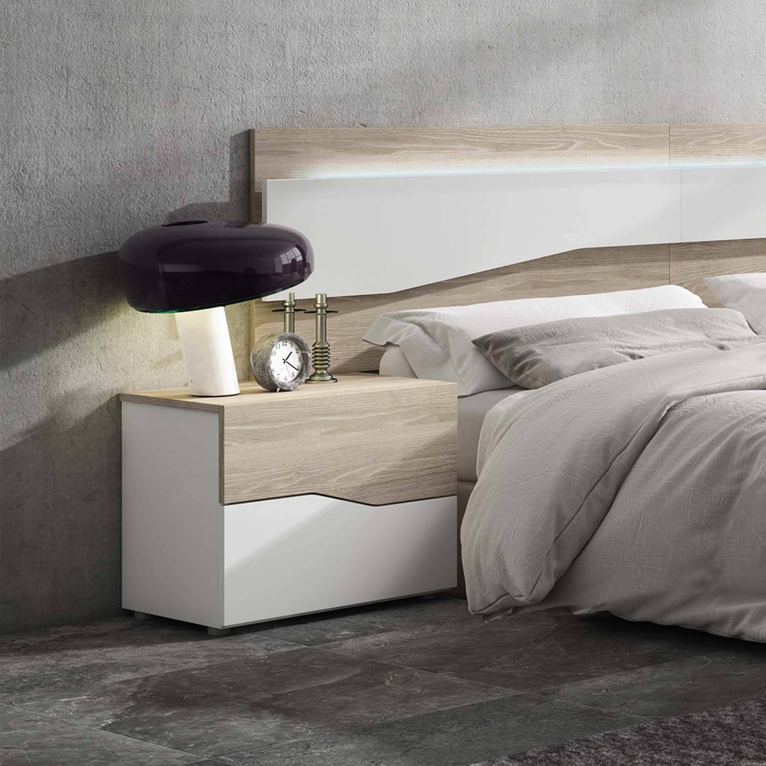 Velador Moderno Bicolor Georgina 2 Cajones
