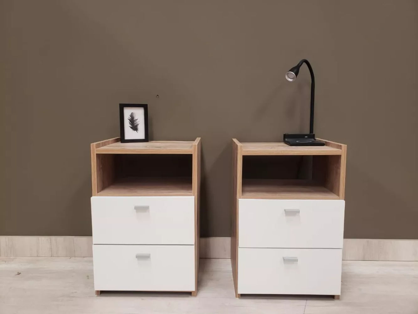 Veladores Mesas de Noche set x2 Dakar color Blanco/Haya TU MESITA