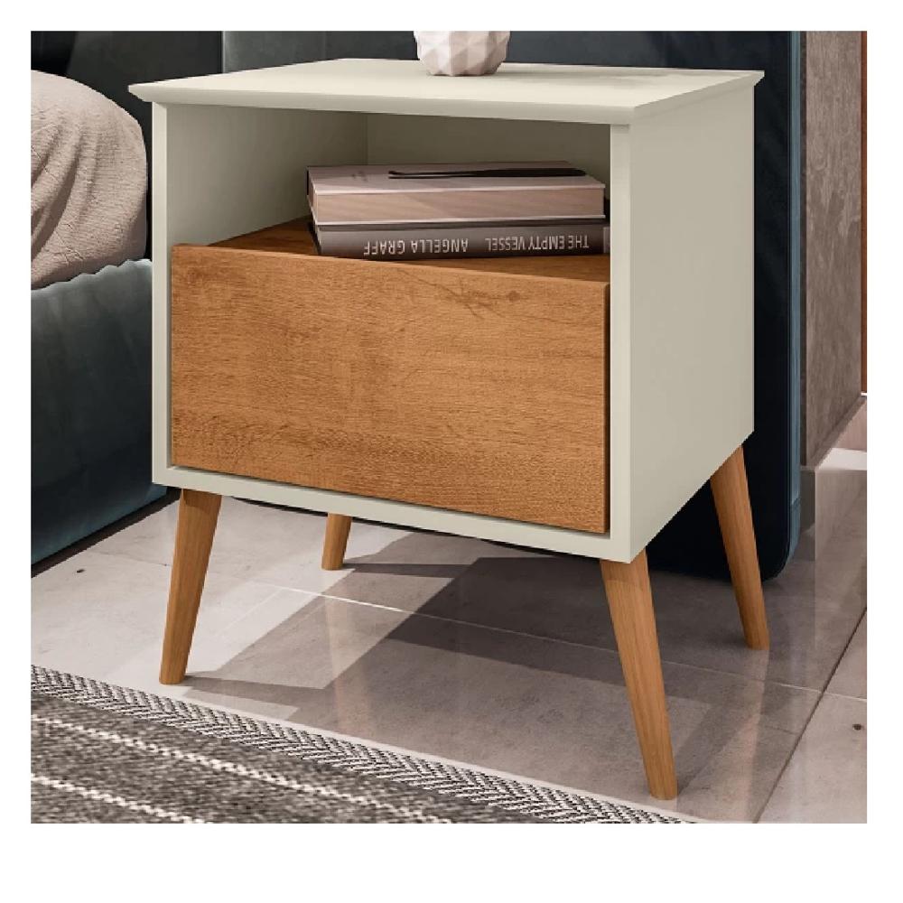 Mesa de Noche Velador Multiusos TU MESITA Saomi 1 cajón color Blanco/Marrón