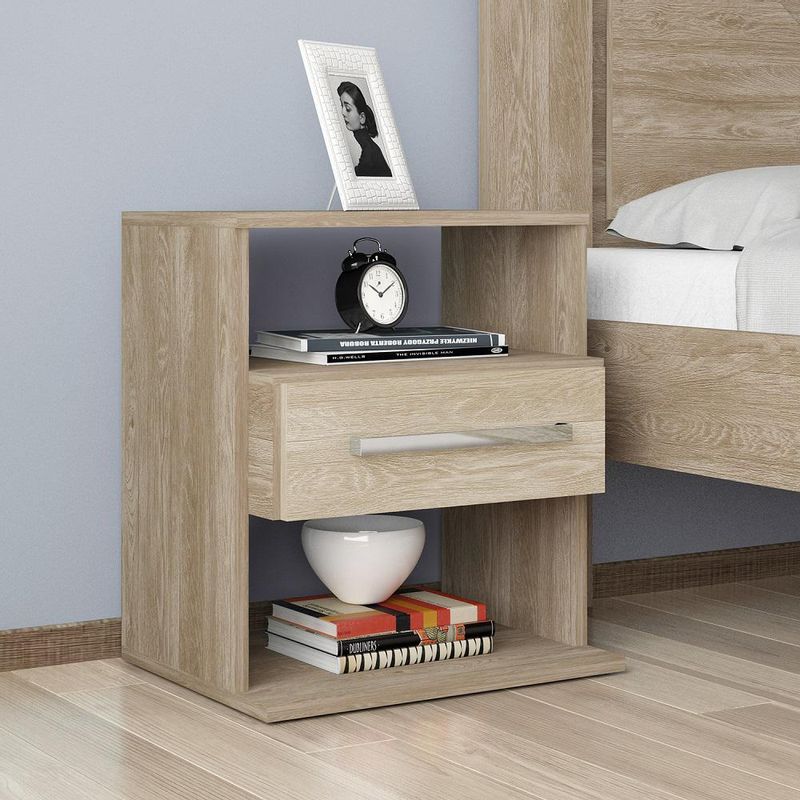 Mesa De Noche de Melamina Osrava Caramelo Blanco 48X52x37cm