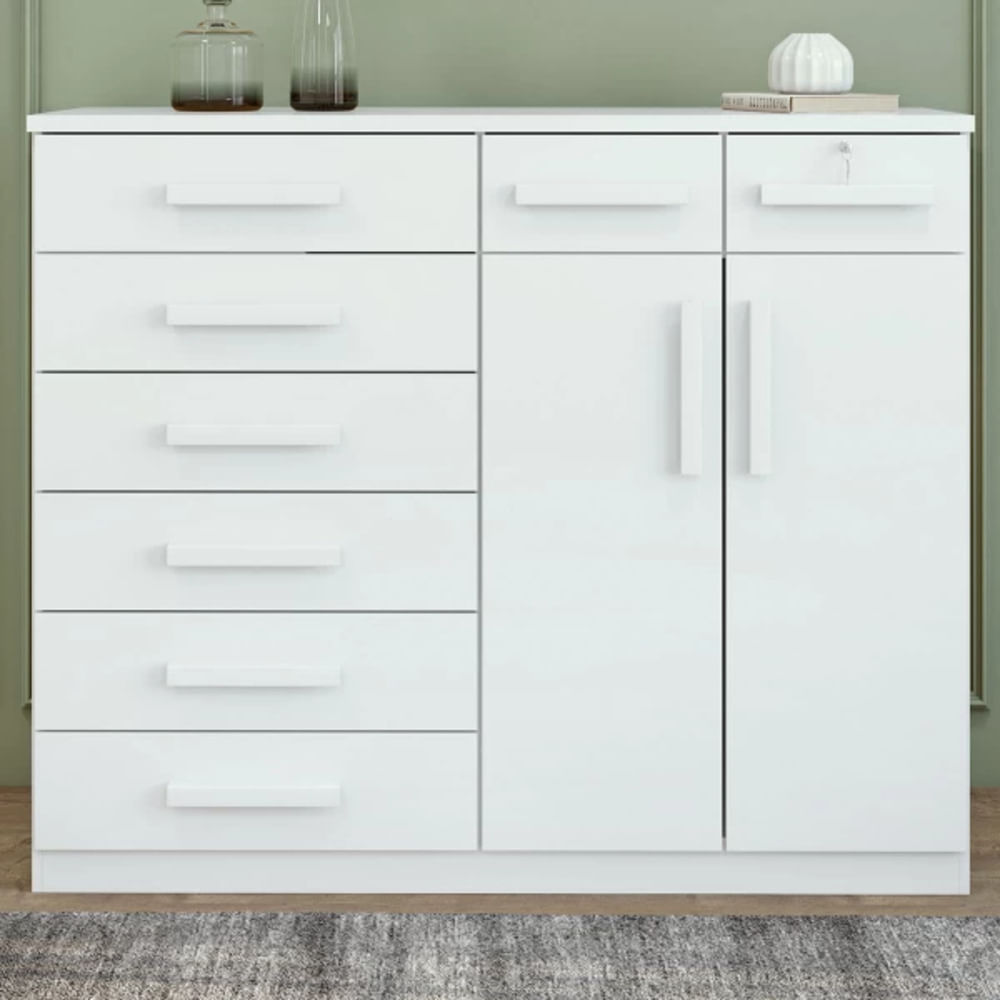 Cómoda Moderna Toronto 8 cajones 2 puertas TU MESITA color Blanco