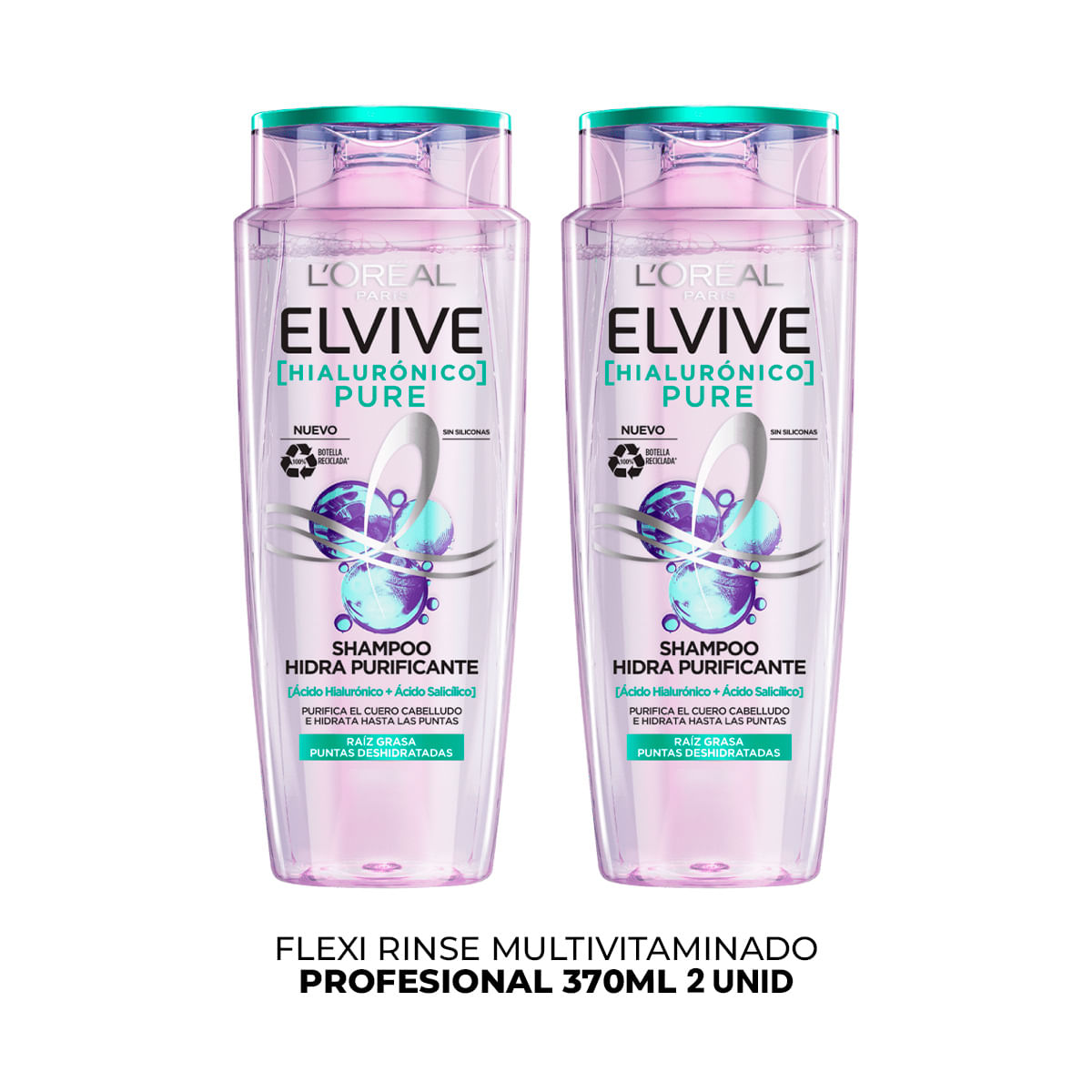 Hialurónico Pure Shampool'Oréal Paris 370ml 2 Unid