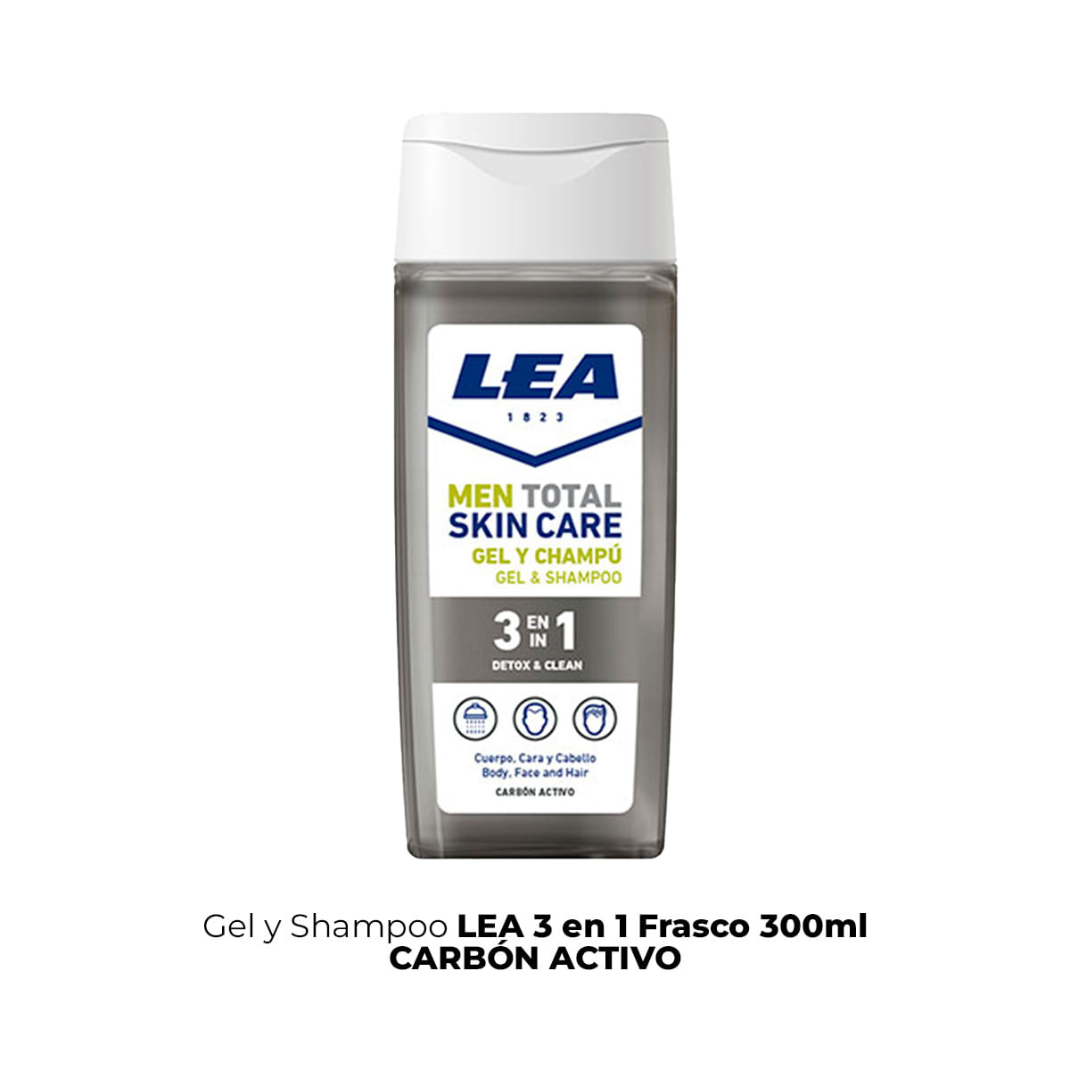 Gel Y Shampoo Lea 3 En 1 Frasco 300ml Carbón Activo