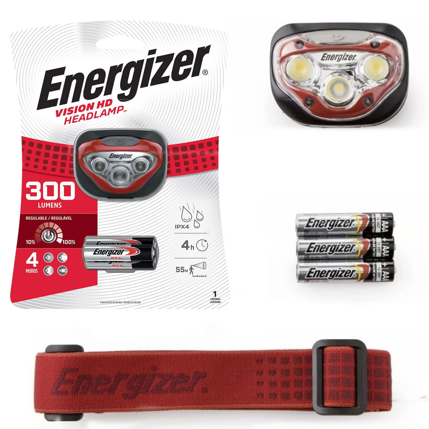 Linterna Frontal ENERGIZER 300 Lumenes 4 modos regulable