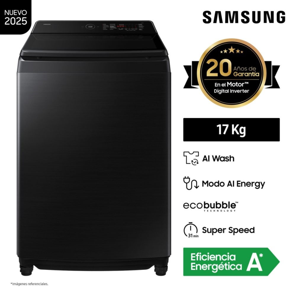 Lavadora Samsung AI Wash EcoBubble™ 17kg Negra WA80F17S8BPE