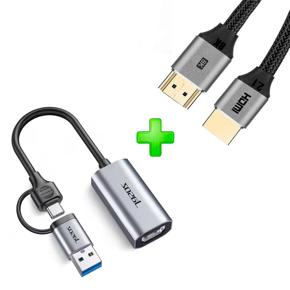 Pack Capturador de Video + Cable HDMI 2.1 FHD PC, PS5 PS4, Switch
