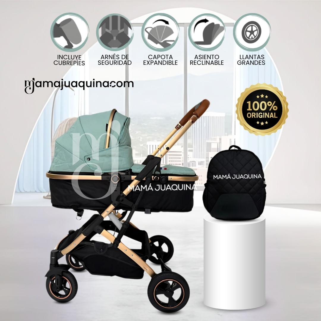 Coche Moisés Francés con Mochila «GOLDEN II» Edición Limitada Verde