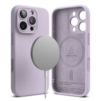 Case para iPhone 16 Pro Silicon Magnetic, con MagSafe para carga inalámbrica, para accesorios magnéticos, Light Purple