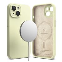 Case para iPhone 15 Silicon Magnetic, con MagSafe para carga inalámbrica, para accesorios magnéticos, Sunny Lime