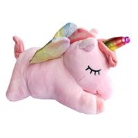 Peluche Unicornio Echado Rosado Antialérgico 30cm