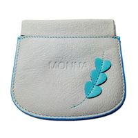 Monedero de Cuero Mujer Plomo con Corazones Turquesa