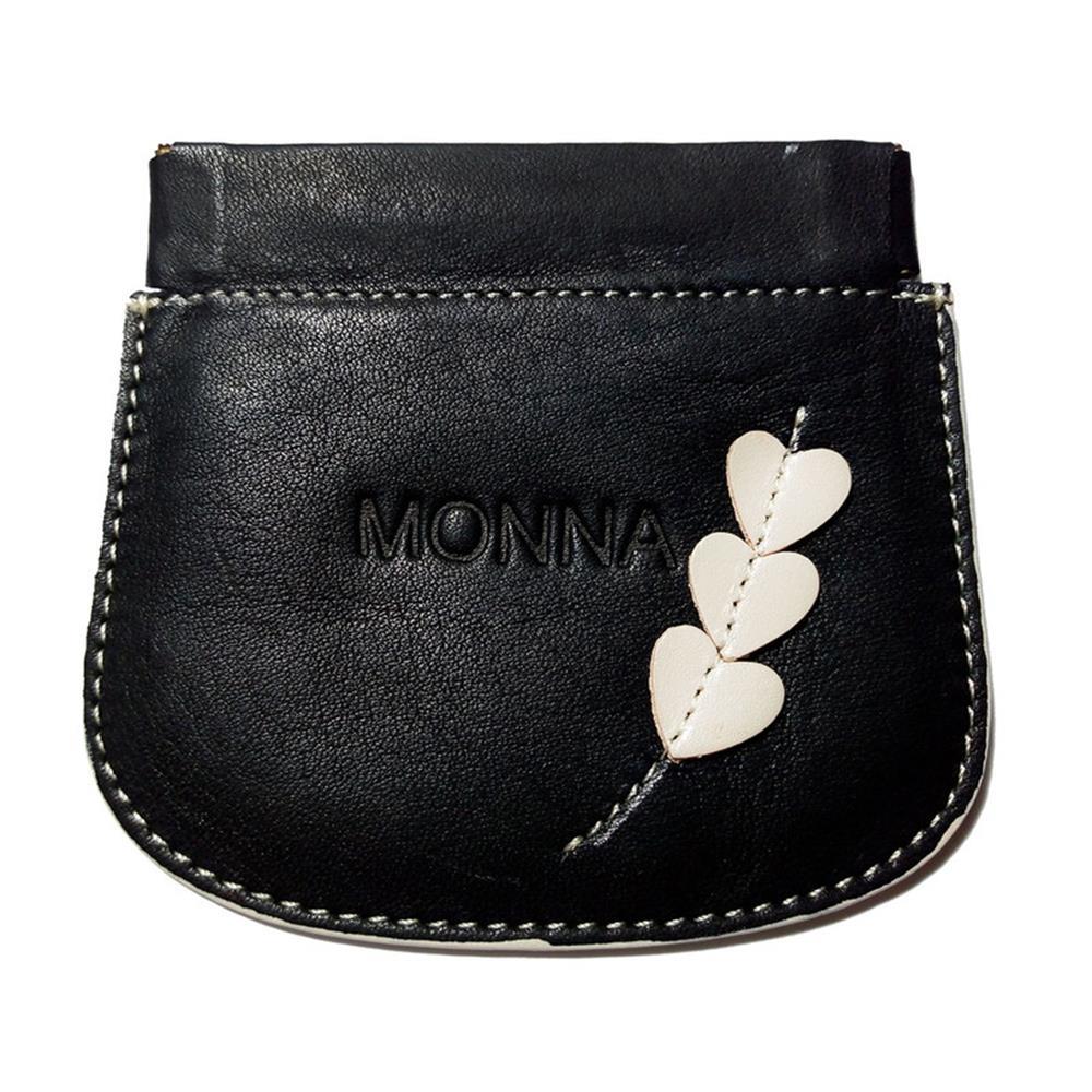 Monedero de Cuero Mujer Negro con Corazones beige