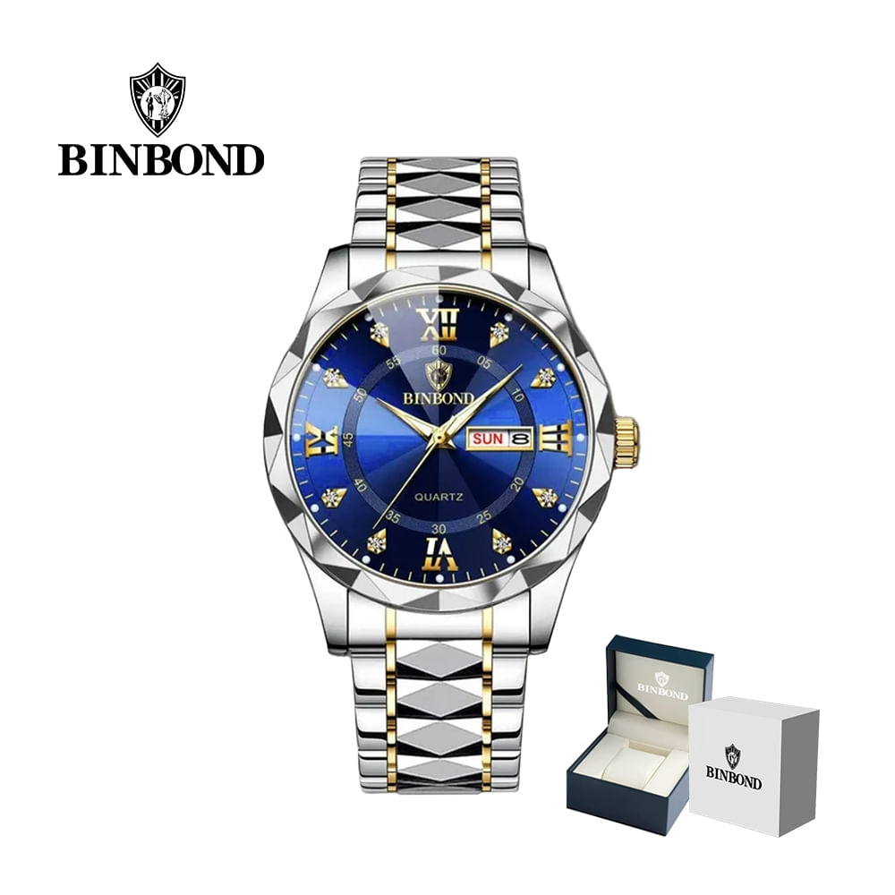 Reloj BINBOND para Hombre - Elegante - Acero - Azul/Oro