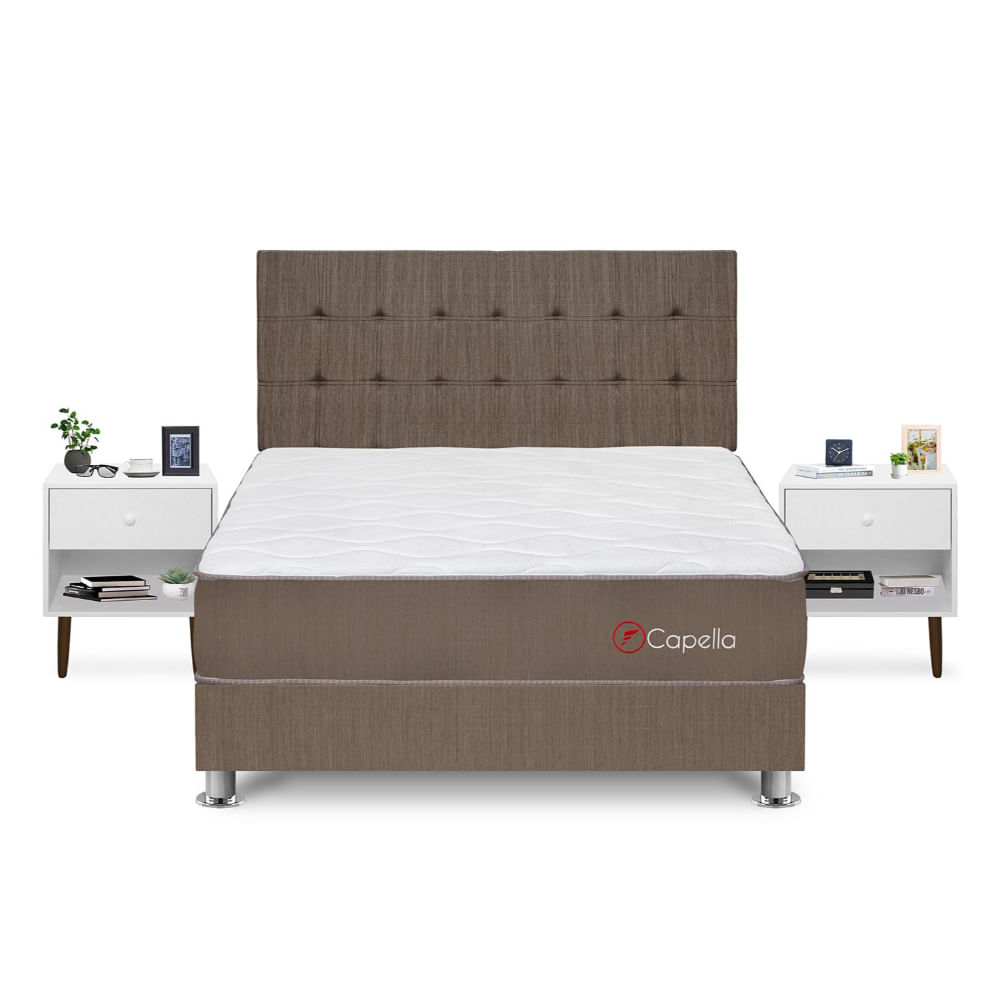 Dormitorio Capella Queen + Velador Fer Blanco