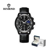 Reloj BINBOND para Hombre - Elegante - Cuero - Negro/Negro