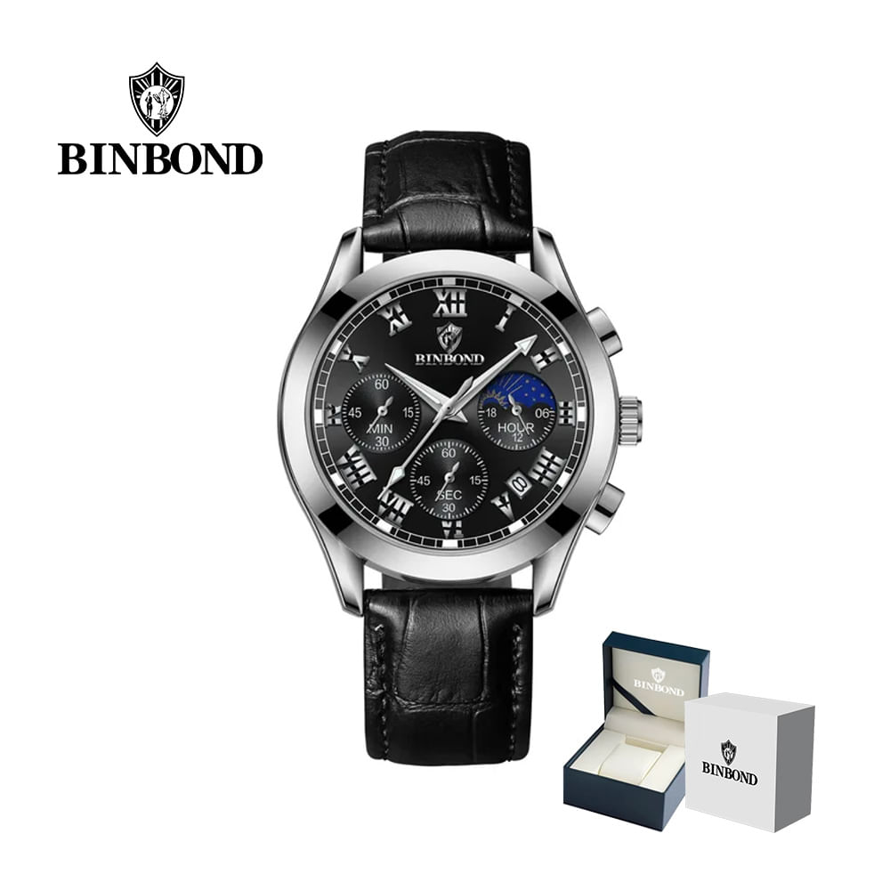 Reloj BINBOND para Hombre - Negro/Plata - Cuero