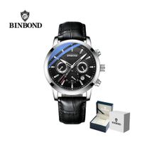 Reloj BINBOND para Hombre  Elegante  Cuero Negro/Plata