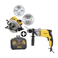 COMBO Stanley: Sierra Circular SC16 1600W + 2 Discos 7-1/4"" + Taladro 800W + Set de accesorios