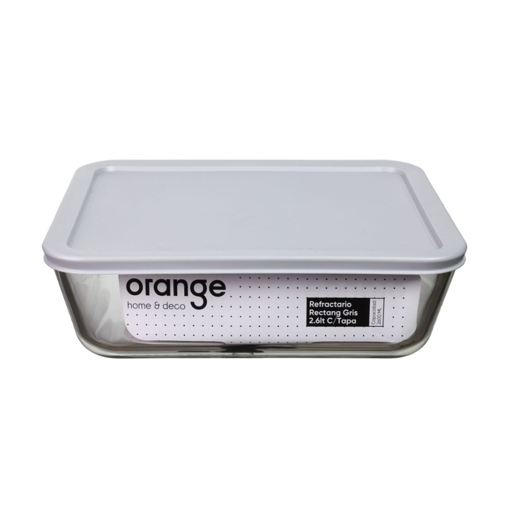 Taper de Vidrio Rectangular Refractario con Tapa Gris 2.6L Orange